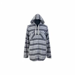 Columbia Men's XL Grey Striped Hooded Button Up Shirt